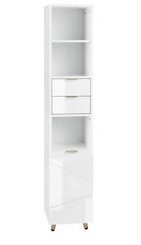 Witte Hoogglans Slanke Hoge Badkamer Opbergkast met