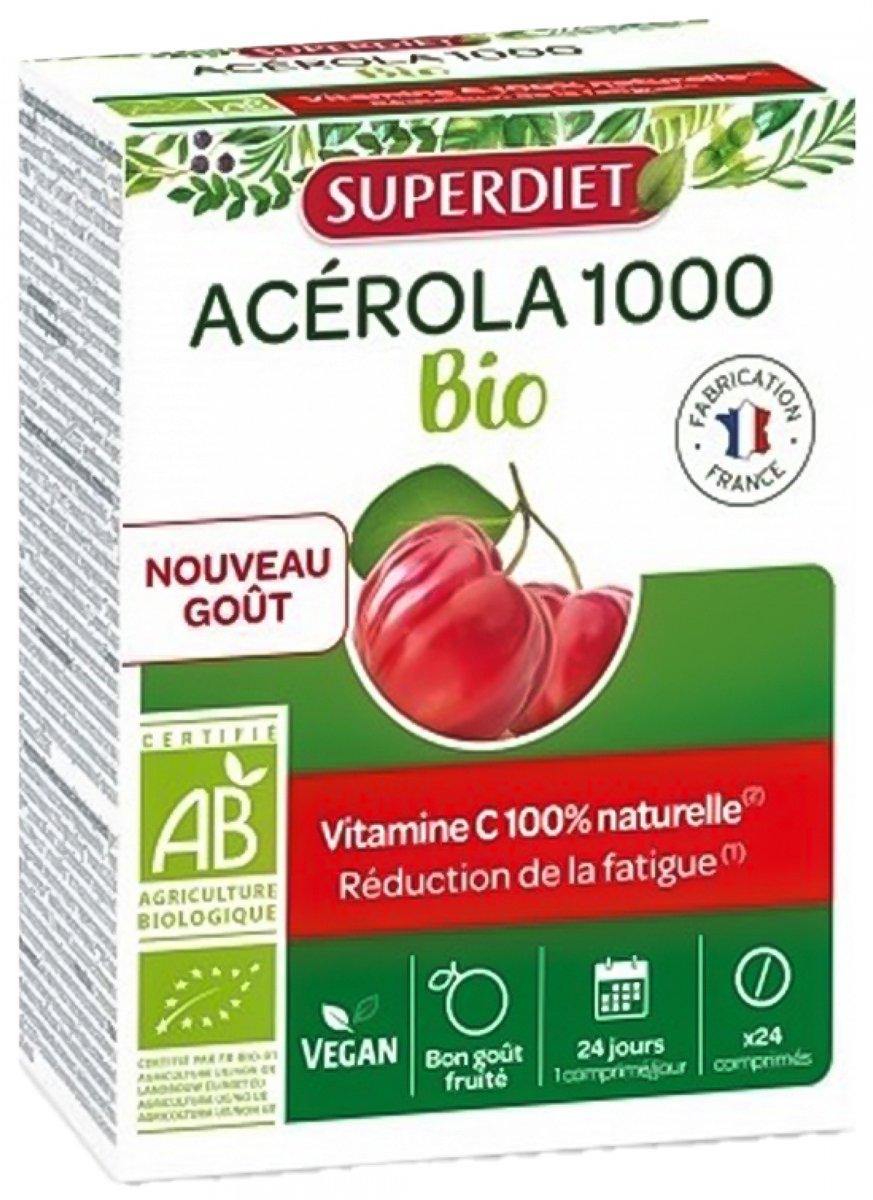 Goedkoopste Superdiet Acerola 1000 Organic 24 Kauwtabletten