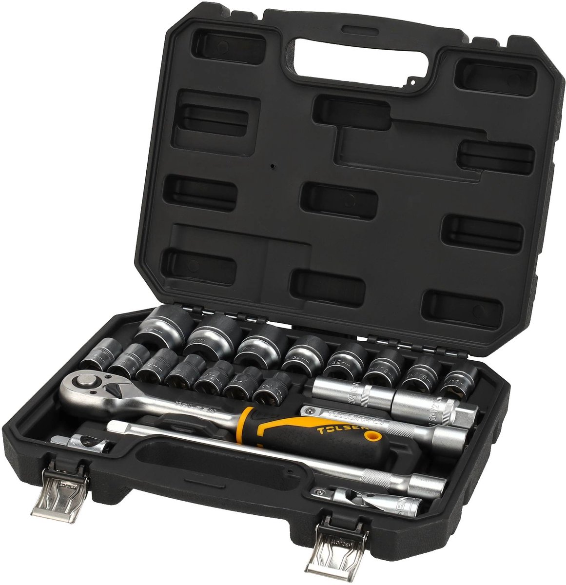 Tolsen Dopsleutelset 22-delig Industrial - Gereedschapskoffer - Doppenset metrisch 10 t/m 32 mm - Incl. ratel