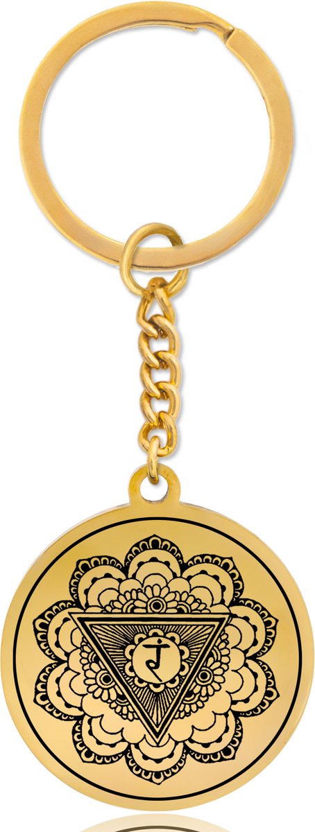 Zonnevlecht Chakra (Manipura) Sleutelhanger – Spiritueel Cadeau van Roestvrij Staal – Goudkleurig – Pax Amare