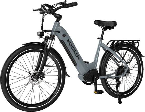 KOOLUX - X2 Elektrische Fiets - E-Bike - 26 x 1,95 In ch Banden - 48V 15Ah Lithium Accu - 250W Motor - Maximaal 25km/u - Maximaal bereik 80km - Hydraulische remmen - Shimano 7-speed versnelling - LCD Scherm - Aluminium Frame - Grijs van KOOLUX — afbeelding 4