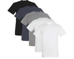 5 Pack Sol's Heren T-Shirt 100% biologisch katoen Ronde hals Zwart, Donker Grijs, Grijs / Lichtgrijs gemeleerd, wit Maat XL