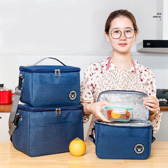 1 stuk Lunch Bag - Lunchtas - Koeltassen - Picknicktas - Handvat Riem - Oxford-doek - waterdicht - Geïsoleerde Koeltas - 26*17*18cm - Marine van Adaza — afbeelding 5