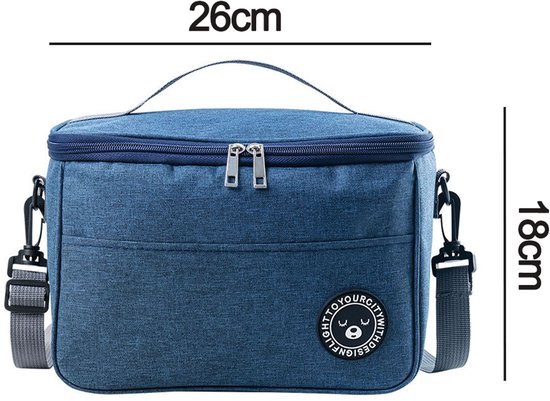 1 stuk Lunch Bag - Lunchtas - Koeltassen - Picknicktas - Handvat Riem - Oxford-doek - waterdicht - Geïsoleerde Koeltas - 26*17*18cm - Marine van Adaza — afbeelding 4