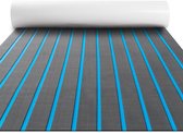TeakFoamShop – Tapis de bateau en mousse de teck EVA Pro Series – Revêtements de sol autocollant Premium Bateaux – 240 x 60 cm – Gris foncé avec lignes bleues – Durable et Luxe , antidérapant