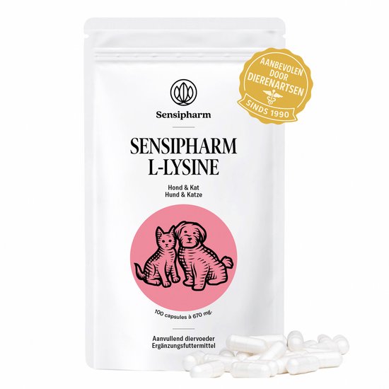 Sensipharm L-Lysine Supplement voor Honden & Katten 100 Capsules - Ondersteunt de weerstand en versterkt het immuunsysteem
