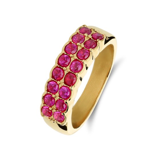 Bague Lucardi Dames en acier doré double avec zircone rouge - Bague - Acier - Couleur or - 15 / 47 mm