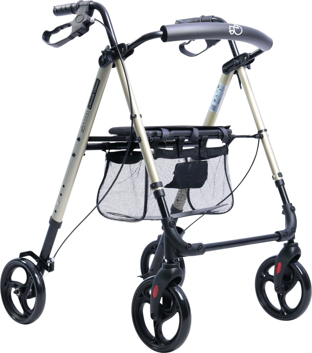 Excel Litewalk Classic® Rollator Lichtgewicht en opvouwbaar – Aluminium frame – Met verstelbare zitting, rugleuning & opbergtas – Voor binnen en buiten – Artisan Champagne