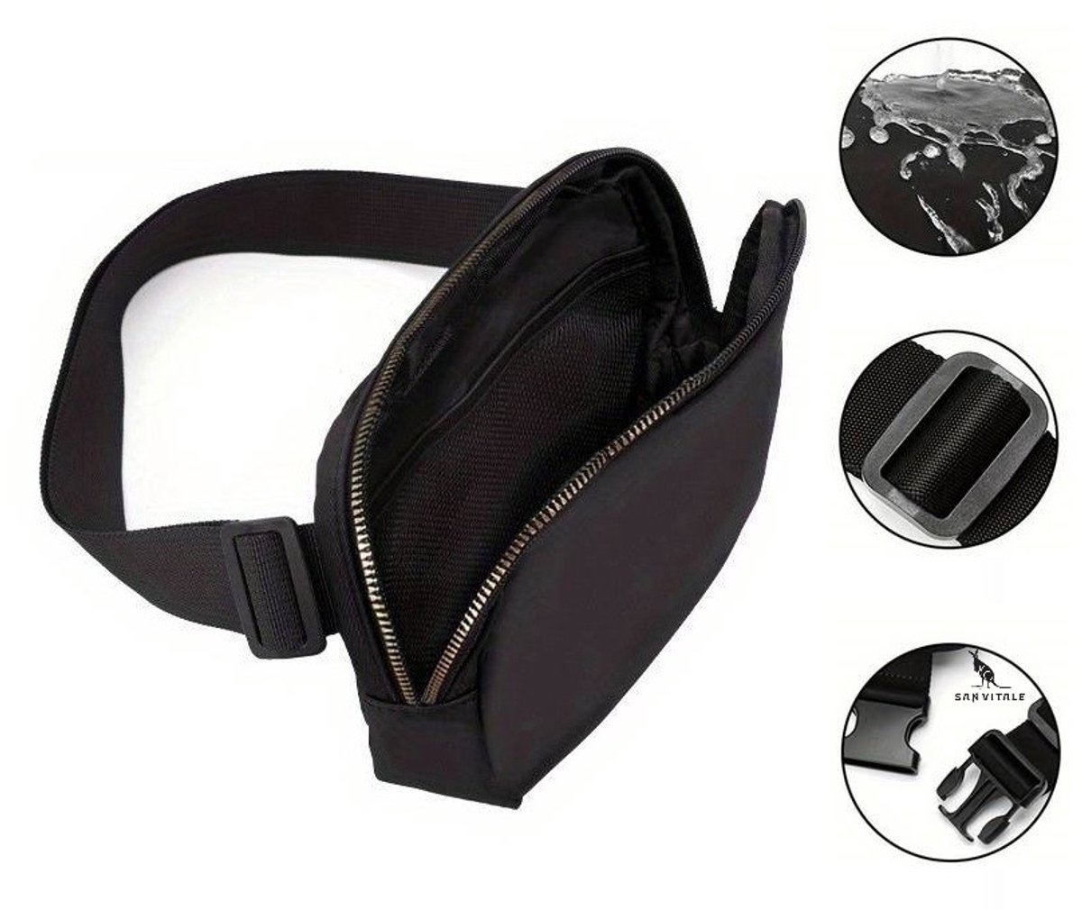 San Vitale® - Heuptas - Fanny Pack - Festival Musthave - Wandelaars - Crossbody - Verstelbare riem - Schoudertas - Zwart