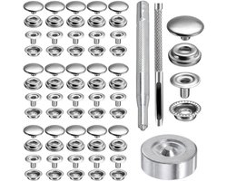 1 stuk—drukknopenset - 25 sets roestvrijstalen knopen van 15 mm + 3 gereedschappen + 1 opbergdoos - vaste metalen knopen - naaigereedschapsset - geschikt voor jeans, kleding, jassen, kledinghoezen, handtassen en knutselspullen