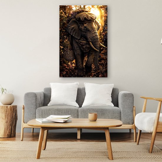 Elegante olifant in herfstbos - Olifant posters - Muurdecoratie bos - Hyperrealisme - Wanddecoratie modern - Woondecoratie - poster 50x70 cm