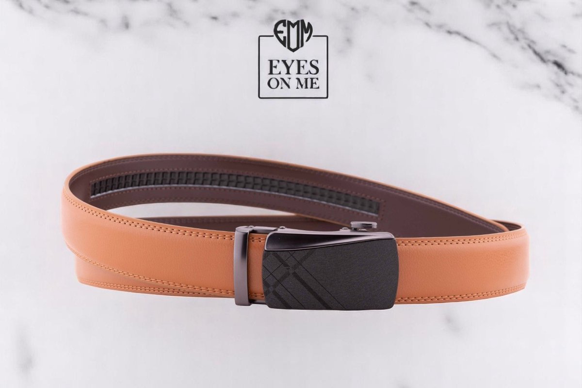 Camel lederen riem zonder gaatjes met automatische gesp voor heren ( model L046 )