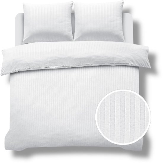 Husch Dekbedovertrek - Satijnstreep 200x200/220 - Wit - Ademend en Huidvriendelijk
