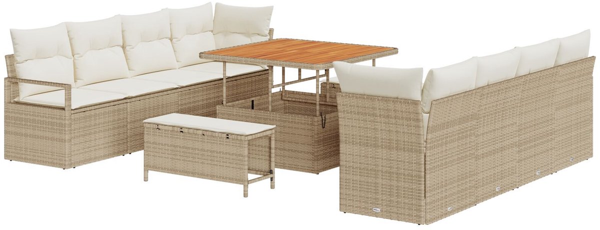 vidaXL - Tuinbank - Set - met - kussen - 11 - pcs - Beige - poly - rattan