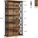 Afmetingen van een bruine houten boekenkast met zwart metalen frame, 70,87 inch hoog.