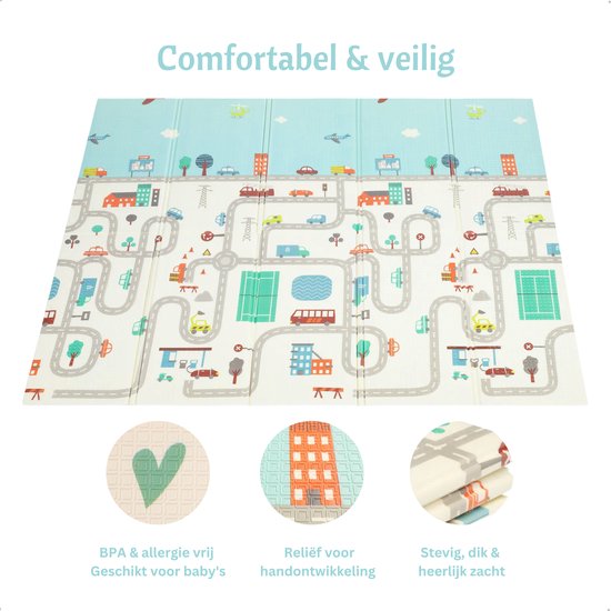 Voiture - Tapis de jeu - Tapis de jeu - Tapis de jeu Bébé - Tapis de jeu Bébé - Tapis de jeu en mousse - 150 x 200 cm - Pliable - Sac de rangement inclus - Tapis de jeu pour voiture