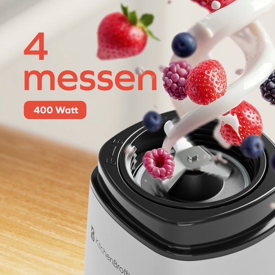 KitchenBrothers Mini Blender - Blender to Go - Smoothie Maker - 2 To-Go Bekers 600 ml - RVS van KitchenBrothers — afbeelding 5