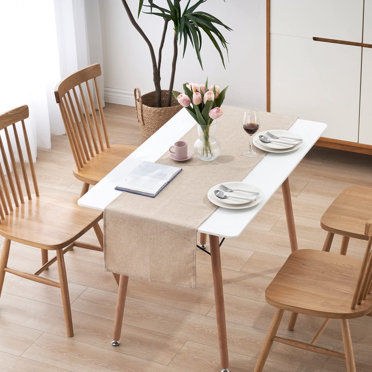 Ibenzoa® Tafelloper, waterafstotend, linnenlook, vlekbescherming, afwasbaar, als tuintafelkleed, outdoor, voor eettafel, naturel, beige, 30 x 100 cm