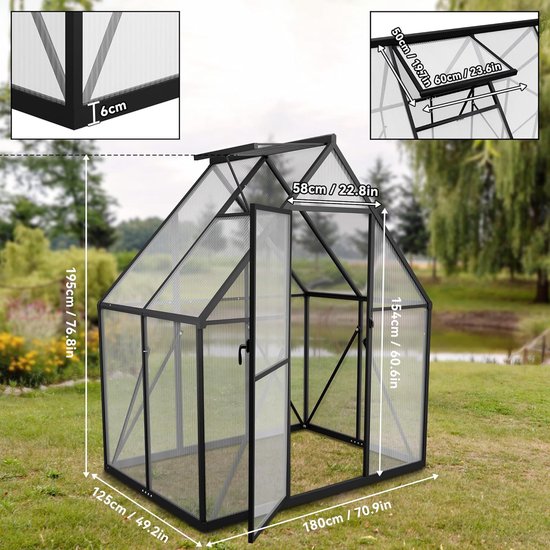 Outsunny broeikas voor buiten, met schuifdeur, polycarbonaat dakraam