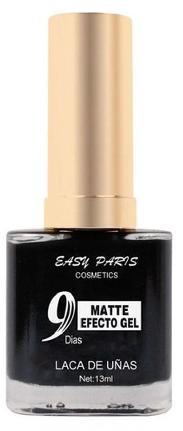 EASY PARIS COSMETICS 9 Días Laca de Uñas Matte Efecto Gel. Zwarte mat gel nagellak in een glazen flesje met goudkleurige dop, 13ml.