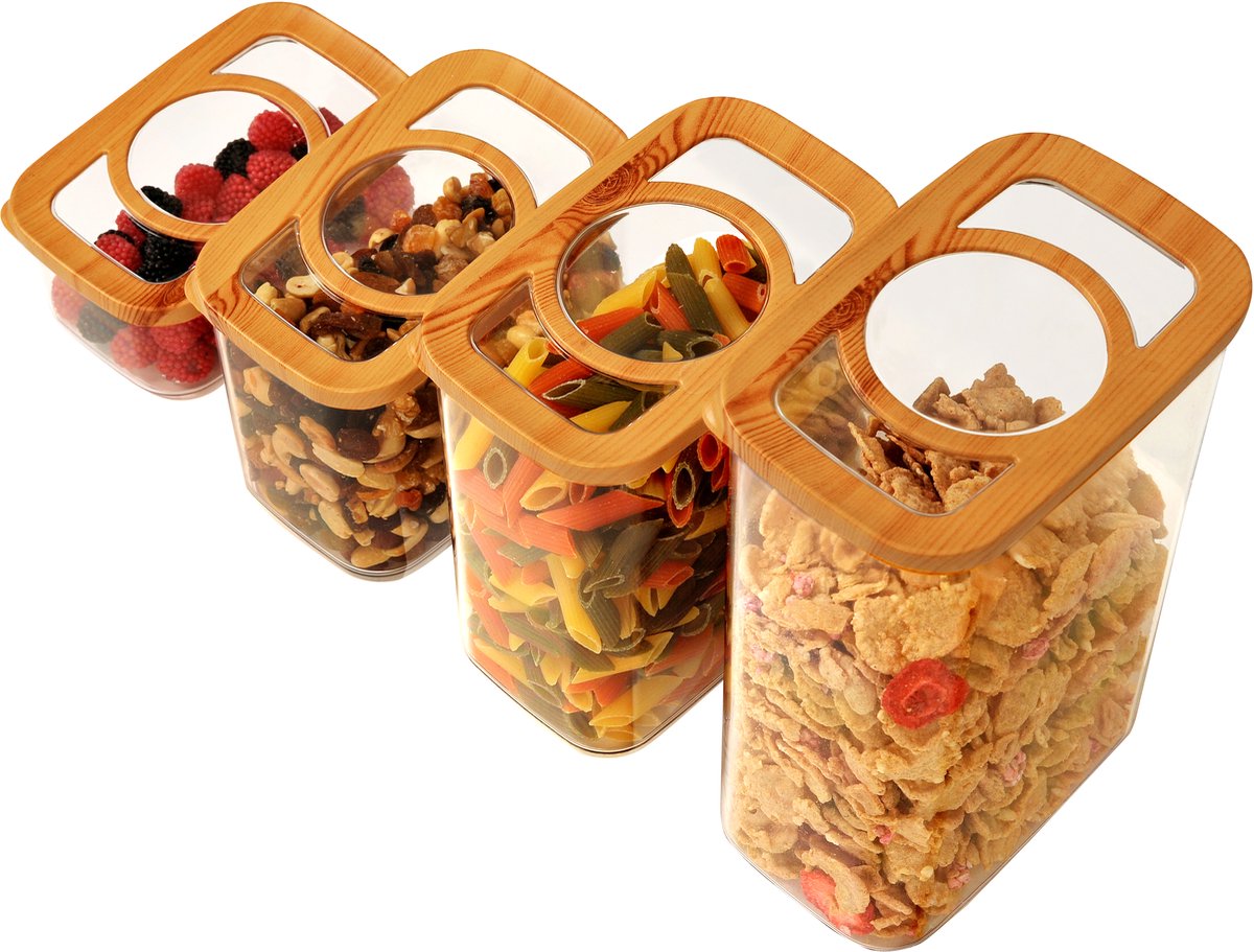 Tiss® - Voedsel bewaren- Bamboo Maximum Fresh Set – 6,6L Bewaarbox met deksel 5 delige – Transparant – Modulair – 15x28x22,3 cm