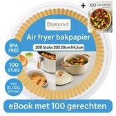 Duriant®- Airfryer bakpapier -Wegwerpbakjes- Airfryer Accesoires- Bakpapier-100 stuks-Geschikt voor Airfryer XL en XXL- 20 tot 24 cm -Inclusief e-book met 100+ Air fryer Recepten