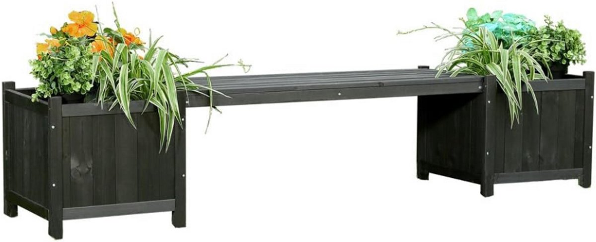 Imperatoris - Tuinbank met Plantenbak - 2-Zitsbank - Houten Bank - Buitenbank - Tuinmeubel - Parkbank - Terrasbank - Weerbestendig - Zwart - 180 cm