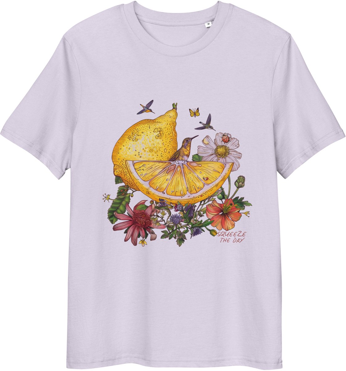 Botanisch Zomer T - Shirt - Dames Heren - Bloemen Fruit en Kolibries Print - Lavendel Paars - 3XL