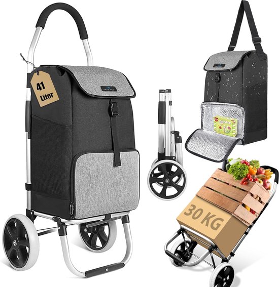 Chariot De Courses 50L 3en1 MYHMCT - Caddie Pliable Avec Compartiment Réfrigéré - Noir