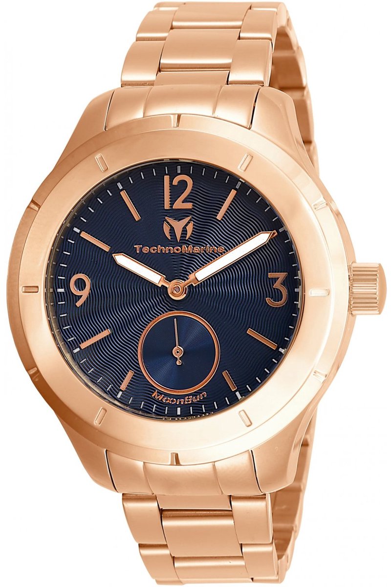 TechnoMarine MoonSun TM-818003 Heren Horloge - Waterdicht - Analoog - Quartz Uurwerk - Roestvrij Staal met blauwe Wijzerplaat - 42mm