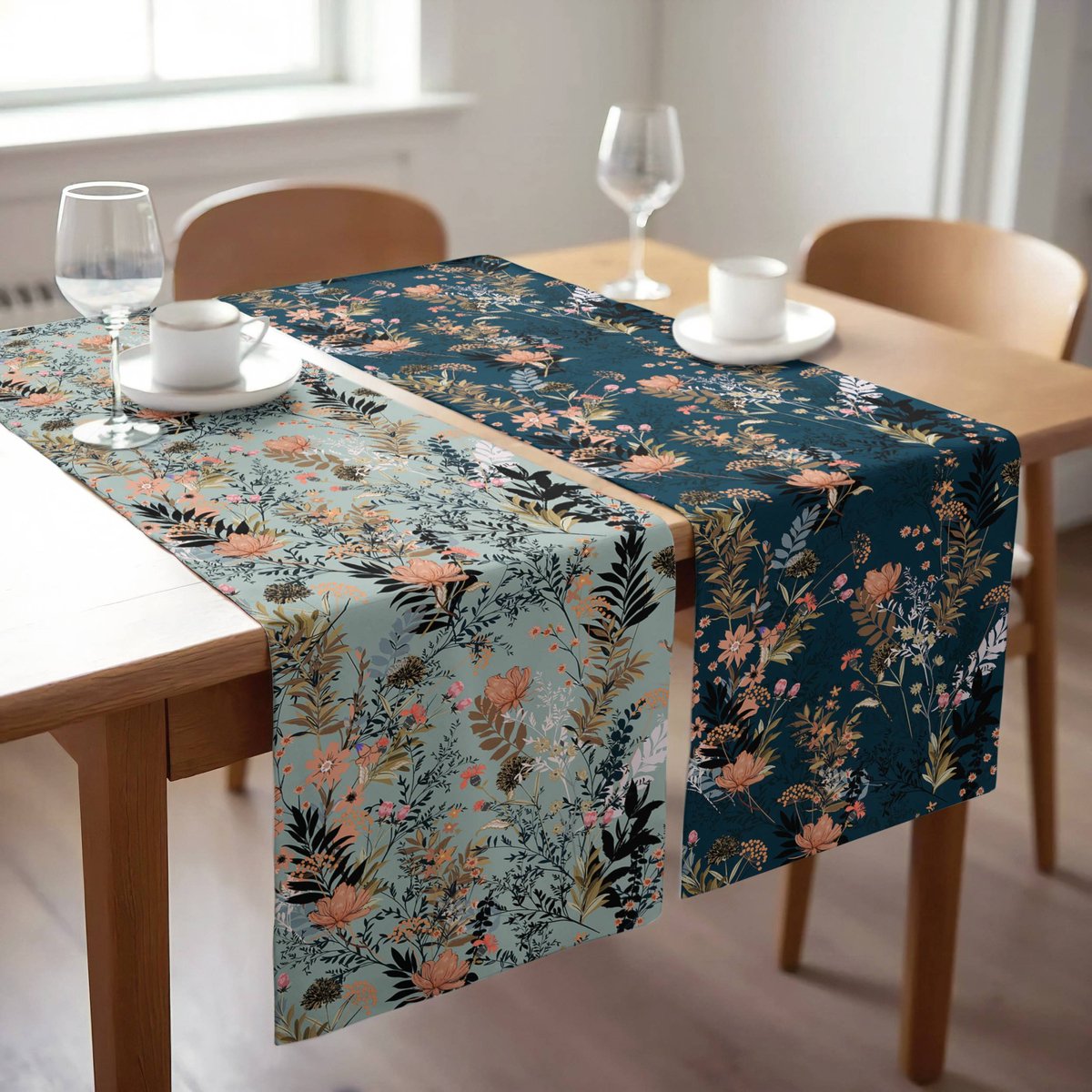 Velvet textiel Tafelloper set van 2 - 45x140 - Bloemen