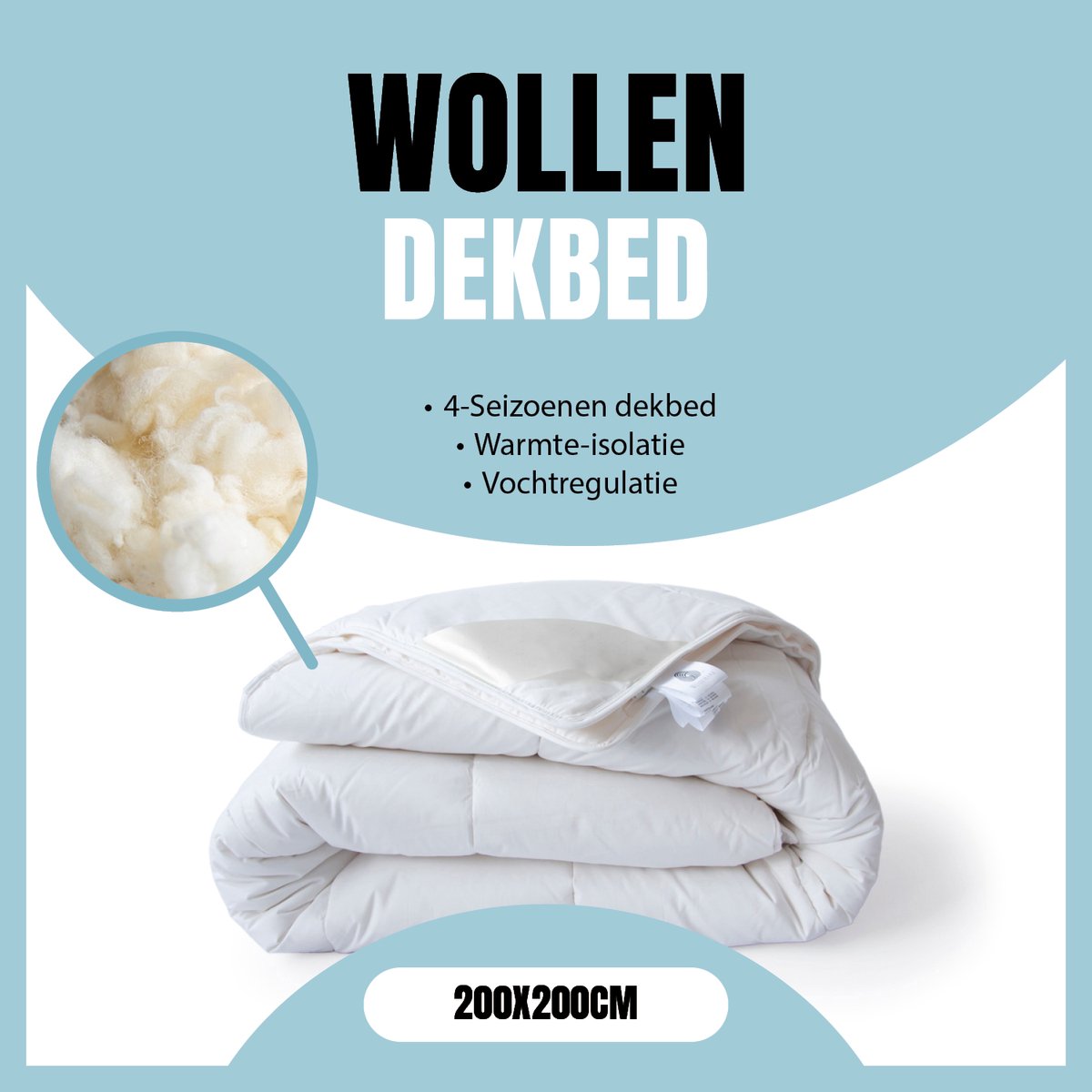 LINNICK Wollen 4 Seizoenen Dekbed - 4 Seizoenen Dekbed - 200x200cm - 100% Zuivere Scheerwol - 100% katoen Tijk - Wollen Dekbed 200x200 - Tweepersoons - Dekbedden