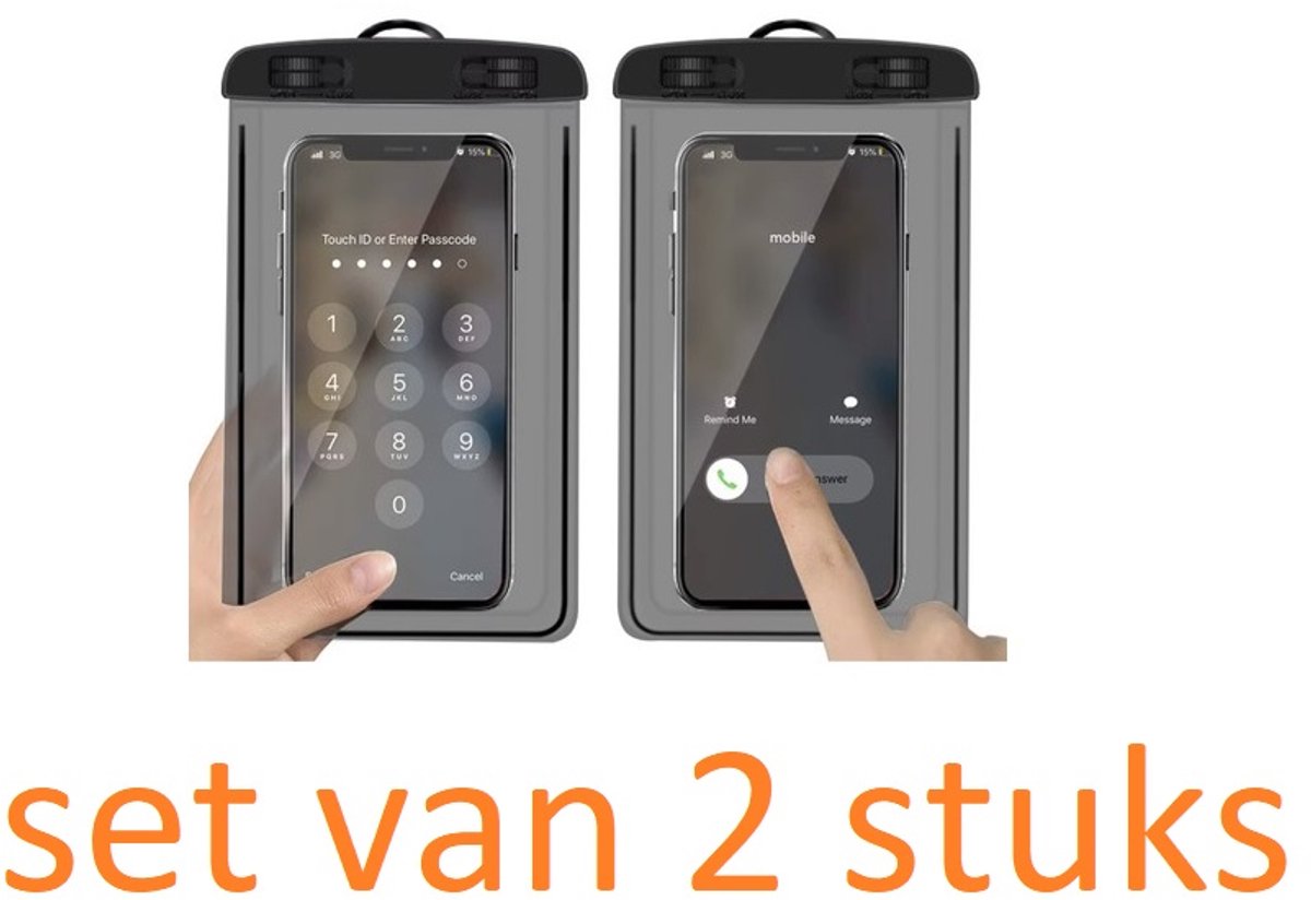 2 x Waterdichte telefoonhoes - telefoon, smartphone tot 7 inch – bescherming tegen water, zand en stof - set van twee stuks