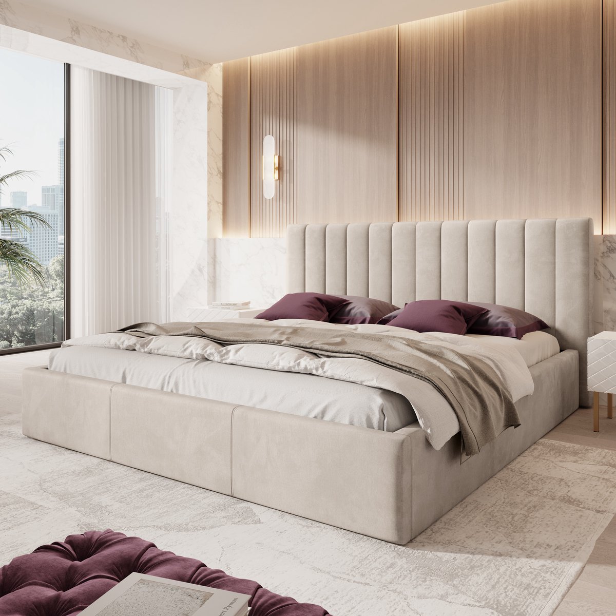 MEUBELLA Tweepersoonsbed Chief - Beige - Velvet - 200x200 cm