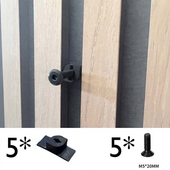 5x Ophangclips voor Akupanel zonder boren – Inwendig schroefdraad – Geschikt voor 13 mm latafstand – Inclusief 5× M4 bout (20 mm) – Wandpaneel montage zonder schade - Akupanel accessoires
