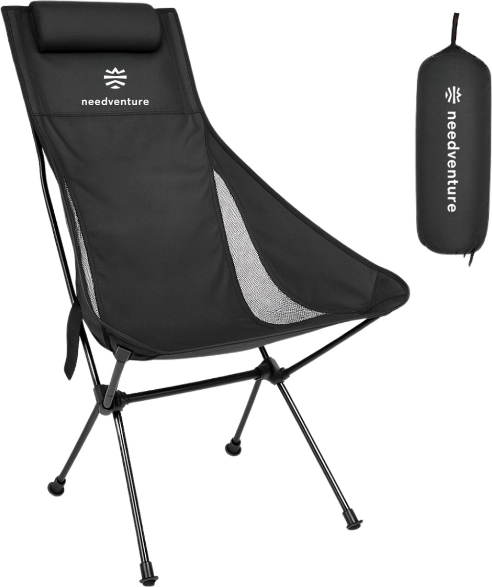 Needventure Campingstoel - Strandstoel - Visstoel - Vouwstoel - Opvouwbaar - Inklapbaar - Lichtgewicht - Hoge Neksteun - Zwart