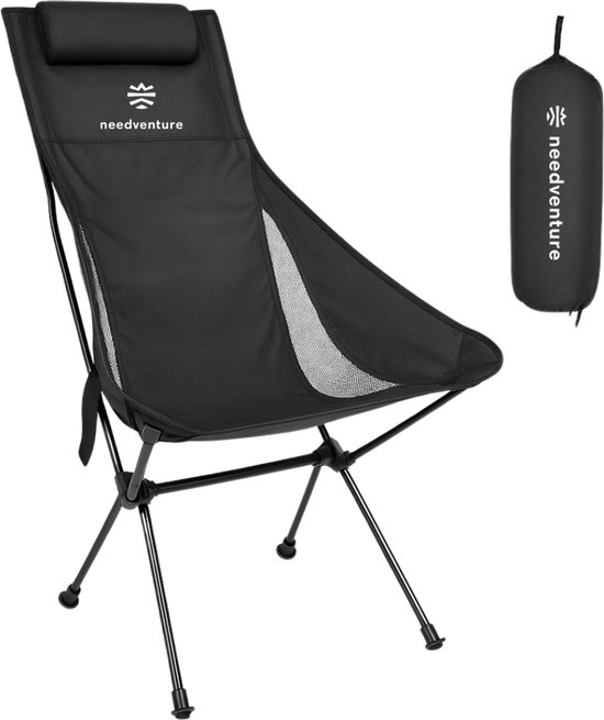 NEEDVENTURE campingstoel – lichtgewicht – hoge neksteun – zwart