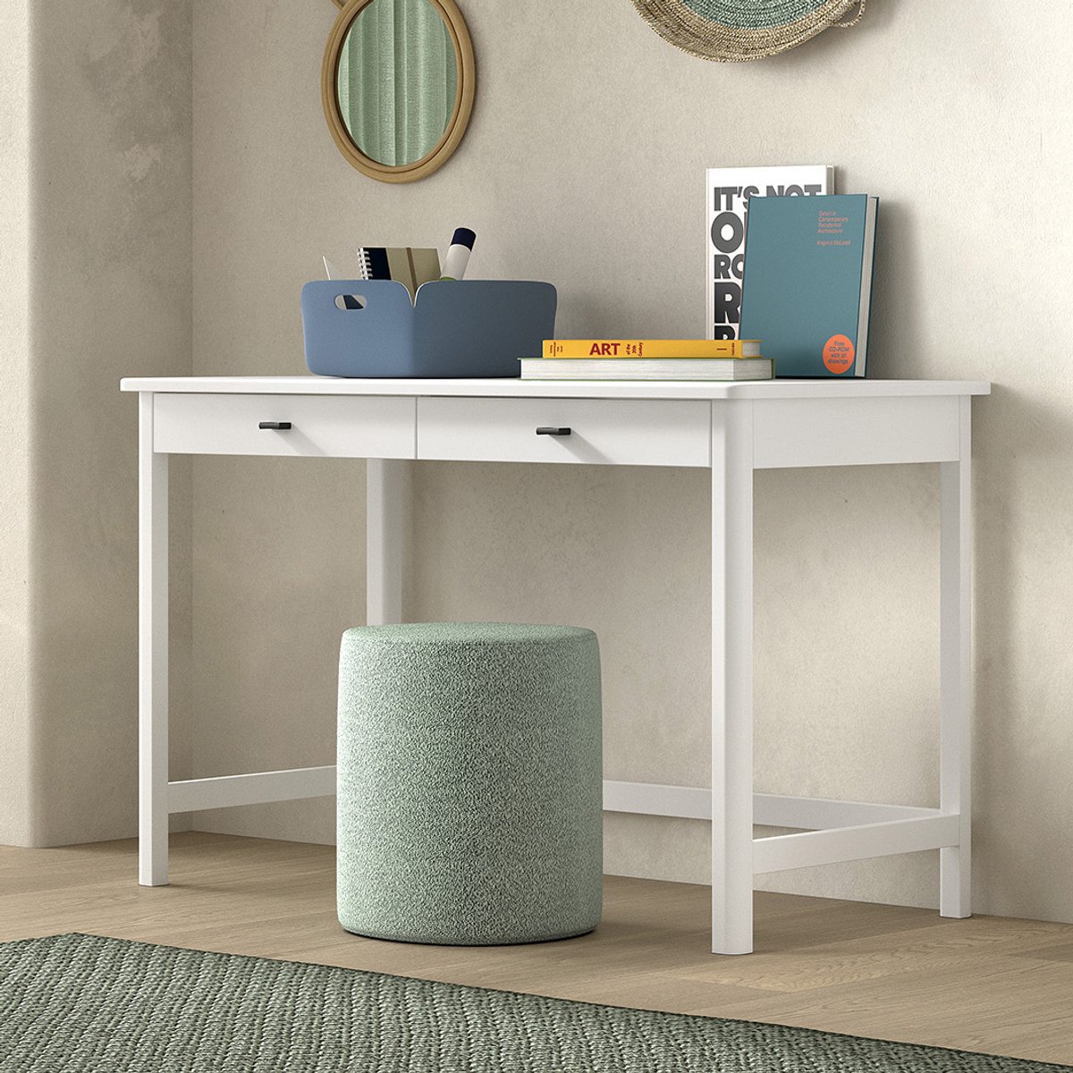 Bureau Forrest - 120x60x77cm - Met Twee Lades - Wit Beukenhout - Vipack - Bureau - Wit - Hout