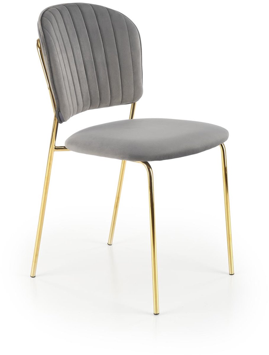 Luxury4Home W158 - Eetkamerstoel - Grijs Fluweel - Gouden Poten