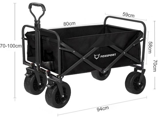 FOXSPORT Bolderkar 8 inch - Incl. Campingtafel Walnoot - Camping trolley - Wagen Draagbare - Outdoor aanhangwagen - Picknick en Bbq - Bolderwagen met Duwstang - Tot 100kg Draagvermogen - Zwart van Fox — afbeelding 4