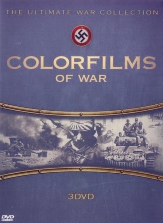 DVD hoes voor "Colorfilms of War", met de titel "The Ultimate War Collection". Bevat beelden van oorlogsscènes, waaronder een tank en soldaten.