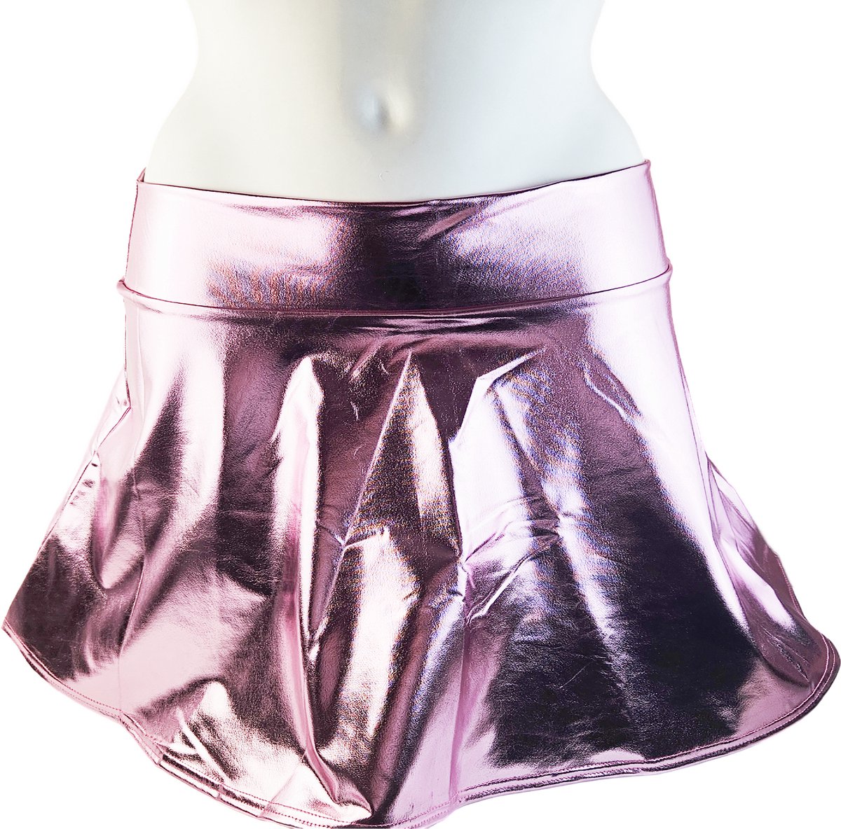 BamBella® - Mini rok - Maat S/M - Shiny Wetlook - Sexy Erotische rokje Super shine metallic Lame Glans Roze