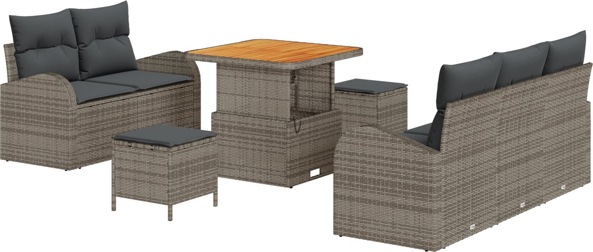 vidaXL - Tuinbank - Set - met - kussen - 8 - pcs - Grijs - poly - rattan