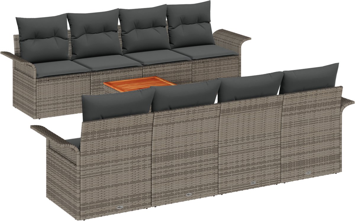 vidaXL Tuinbank - Set - 9 - st - Grijs - poly - rattan