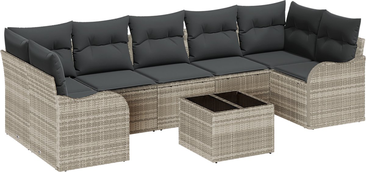 vidaXL - Tuinbank - Set - met - kussen - 8 - pcs - Lichtgrijs - en - Donkergrijs