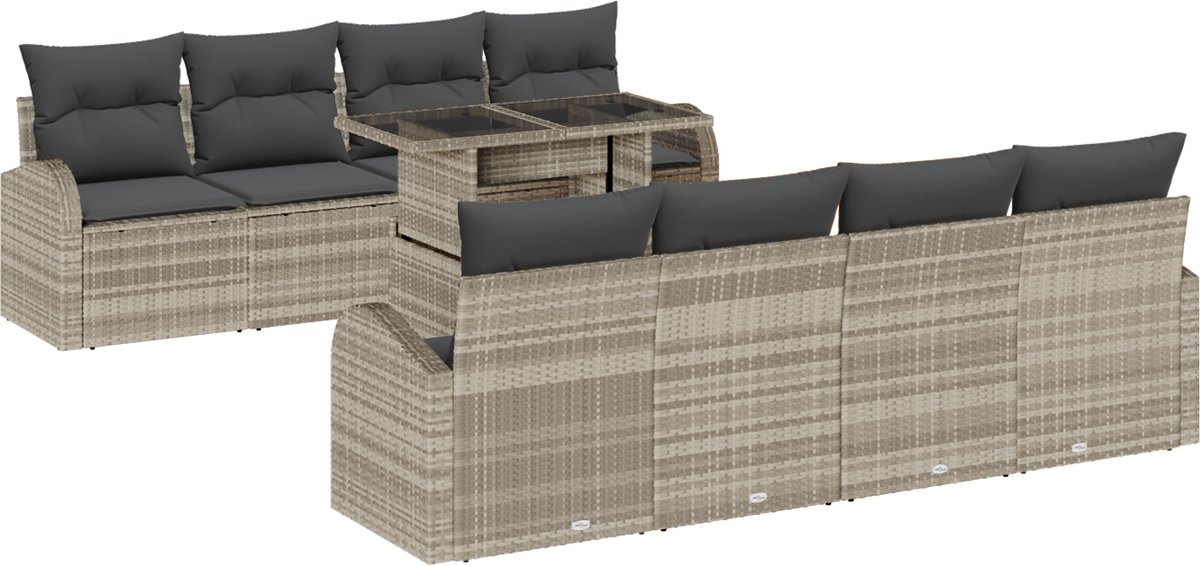 vidaXL - Tuinbank - Set - met - kussen - met - opslag - 9 - pcs - Lichtgrijs - Poly - Riet