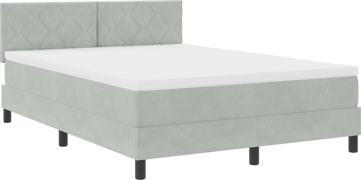 vidaXL - LED - Box - Spring - Bed - Lichtgrijs - 140 - x - 200 - cm - Fluweel