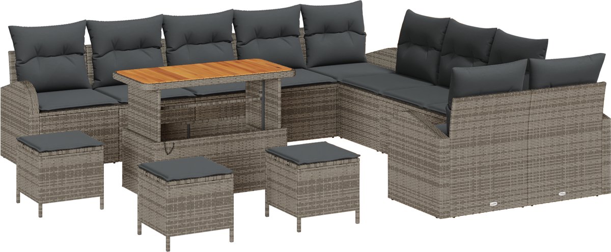 vidaXL - Tuinbank - Set - met - kussen - met - opslag - 14 - pcs - Grijs