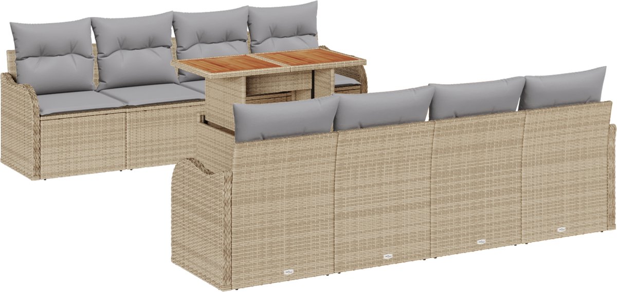 vidaXL - Tuinbank - Set - met - opslag - 9 - pcs - Beige - Poly - rattan