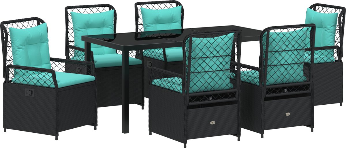 vidaXL - Tuin - Eettafel - Set - 7 - pcs - Zwart - poly - rattan